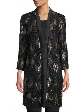 Misook Black Beaded Long Robe Coat